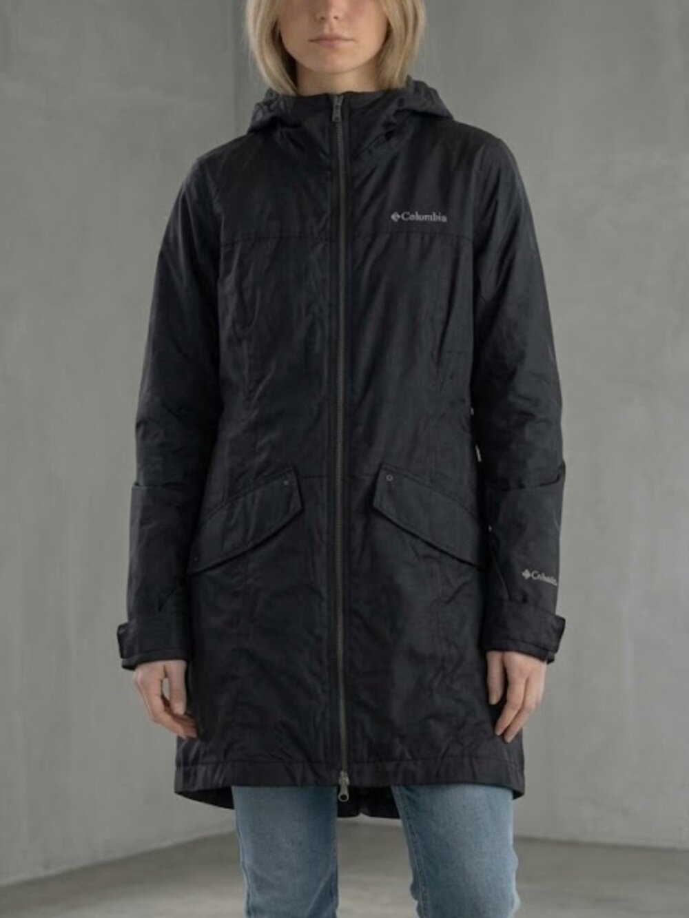 Columbia Omni-Shield Black Hooded Light Long Windbreaker Rain Jacket Women's S